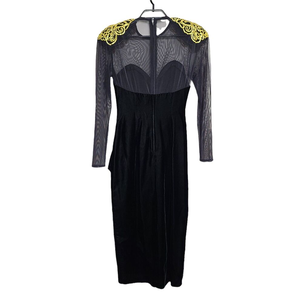 Vintage Cocktail Dress 80s 90s Velvet Mesh 2 4 XS Maxi